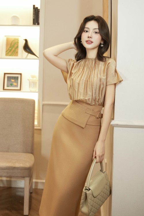 Sixdo Brownish-beige Woven Pencil Dress